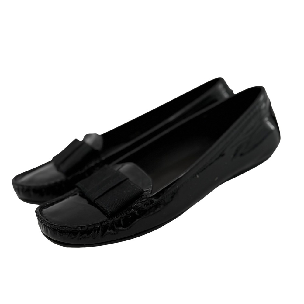 Stuart Weitzman Womens 9N Loafers Black Patent Leather Bow Driving Flats Luxury